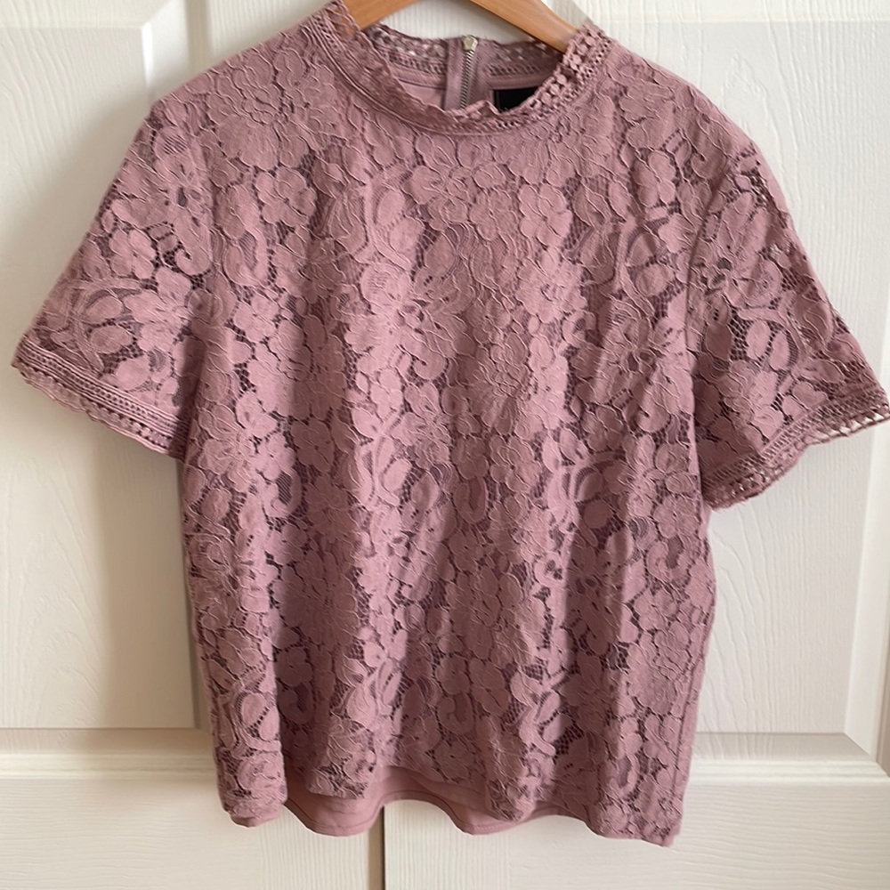 iORA Mauve Purple Short Sleeve Lace Top Blouse Size L